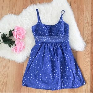 B.Smart blue white polka dot spaghetti strap dress